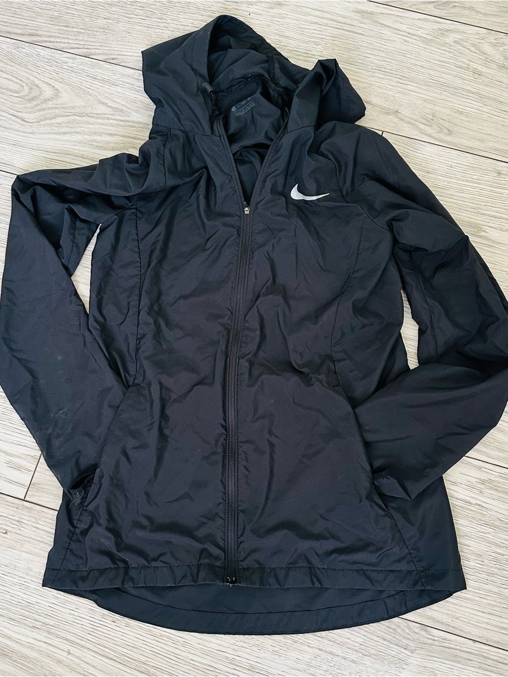 NIKE Polyester Long Sleeve Running Hooded Jacket Zip Front Black XS